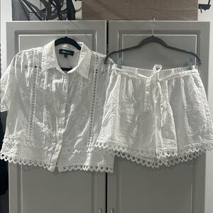 Alice Blue White Lace Top and Shorts Set